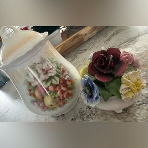 2-Items: 1) Vintage Fruit Creamer, Made in Germany 2) Radnor Bone China flower